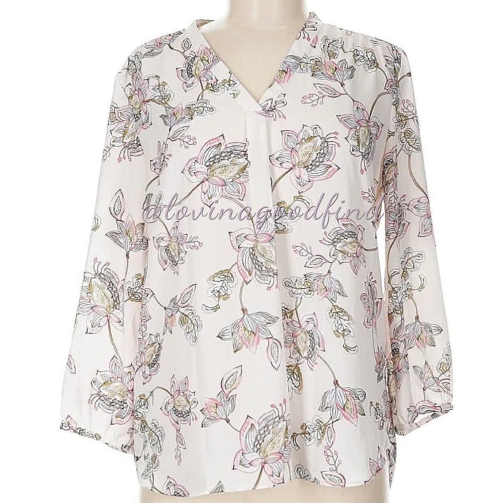 Adrienne Vittadini (Macys) Long Sleeve Popover Blouse EUC sz M